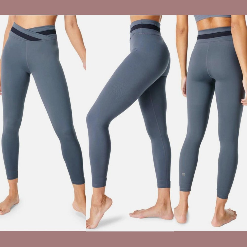 NWT SWEATY‎ BETTY [ Small / 6 US] All Day Crossover Waist Leggings Endless Blue